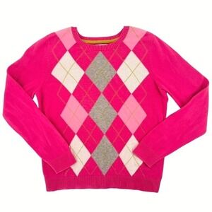 IZOD Womens Hot Pink Argyle Cotton Knit Sweater Preppy Schoolgirl Long Sleeve M